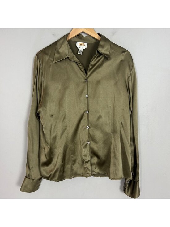 Talbots Tops - Vintage Talbots Brassy-Gold 100% Silk Satiny Button Front Top Blouse Size 16 Wom